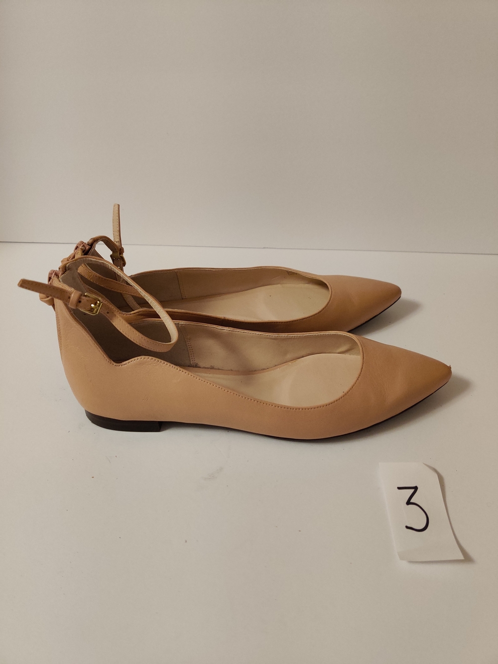 Cole Haan Pointed Toe Ankle Strap Flats in Nude 9.5